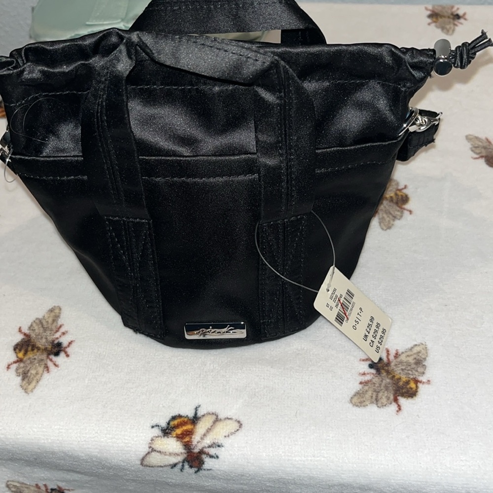 VS  Satin small bag adjustable strap super cute black mini bucket bag